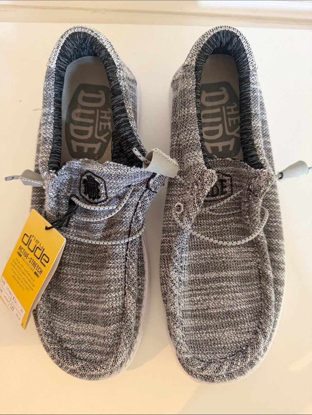 New Hey Dude Knit Slip-On Shoes - Gray and White women 10 men 8 - Picture 4 of 7